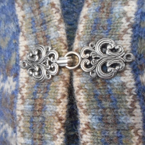 Size M 100% wool Blue grey brown Sweater Cardigan - Picture 2 of 7